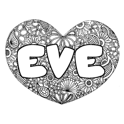 Coloriage prénom EVE - décor Mandala coeur