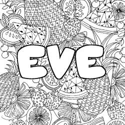 Coloriage prénom EVE - décor Mandala fruits