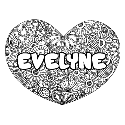 Coloriage prénom EVELYNE - décor Mandala coeur