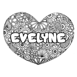 Coloriage pr&eacute;nom EVELYNE - d&eacute;cor Mandala coeur