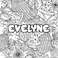 Coloriage pr&eacute;nom EVELYNE - d&eacute;cor Mandala fruits
