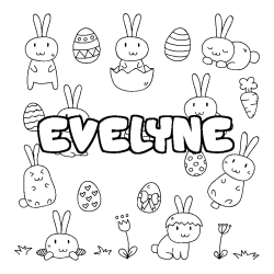 Coloriage pr&eacute;nom EVELYNE - d&eacute;cor Paques