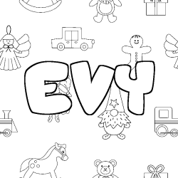 Coloriage prénom EVY - décor Jouets
