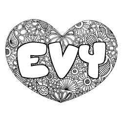 Coloriage prénom EVY - décor Mandala coeur