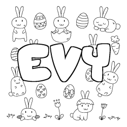 Coloriage pr&eacute;nom EVY - d&eacute;cor Paques