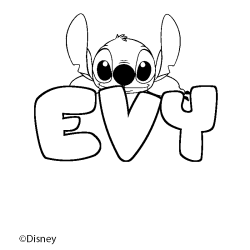 Coloriage pr&eacute;nom EVY - d&eacute;cor Stitch