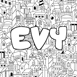 Coloriage prénom EVY - décor Ville