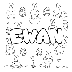 Coloriage pr&eacute;nom EWAN - d&eacute;cor Paques