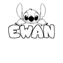 Coloriage prénom EWAN - décor Stitch