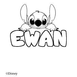 Coloriage pr&eacute;nom EWAN - d&eacute;cor Stitch