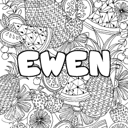 Coloriage prénom EWEN - décor Mandala fruits