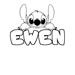 Coloriage prénom EWEN - décor Stitch