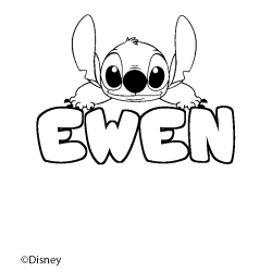 Coloriage pr&eacute;nom EWEN - d&eacute;cor Stitch