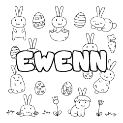 Coloriage pr&eacute;nom EWENN - d&eacute;cor Paques