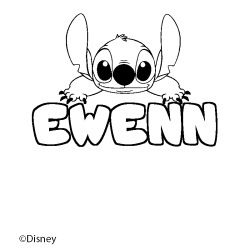 Coloriage pr&eacute;nom EWENN - d&eacute;cor Stitch