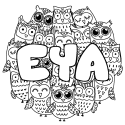 Coloriage prénom EYA - décor Chouettes