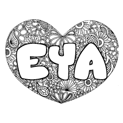 Coloriage pr&eacute;nom EYA - d&eacute;cor Mandala coeur
