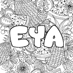 Coloriage pr&eacute;nom EYA - d&eacute;cor Mandala fruits