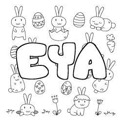 Coloriage prénom EYA - décor Paques