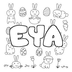 Coloriage pr&eacute;nom EYA - d&eacute;cor Paques