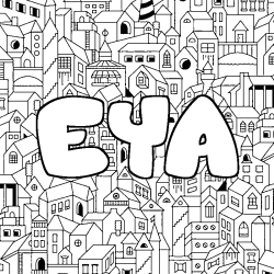 Coloriage prénom EYA - décor Ville