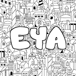 Coloriage pr&eacute;nom EYA - d&eacute;cor Ville