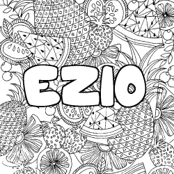 Coloriage pr&eacute;nom EZIO - d&eacute;cor Mandala fruits