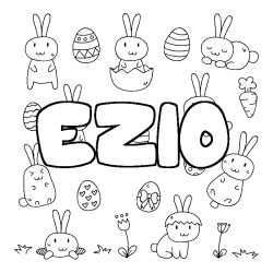 Coloriage pr&eacute;nom EZIO - d&eacute;cor Paques
