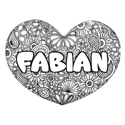 Coloriage prénom FABIAN - décor Mandala coeur