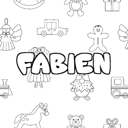 Coloriage prénom FABIEN - décor Jouets