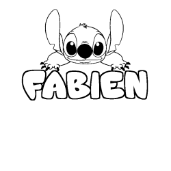 Coloriage prénom FABIEN - décor Stitch