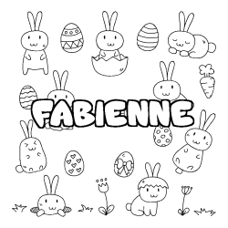 Coloriage pr&eacute;nom FABIENNE - d&eacute;cor Paques