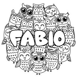 Coloriage prénom FABIO - décor Chouettes