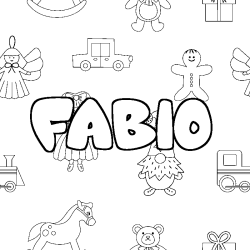 Coloriage pr&eacute;nom FABIO - d&eacute;cor Jouets