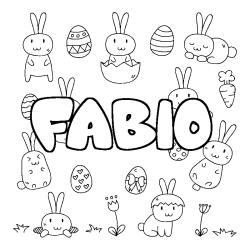 Coloriage prénom FABIO - décor Paques