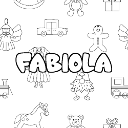 Coloriage prénom FABIOLA - décor Jouets