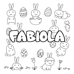 Coloriage prénom FABIOLA - décor Paques