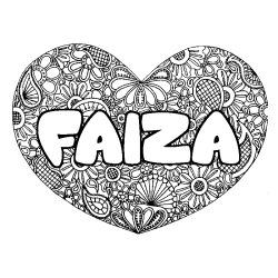 Coloriage prénom FAIZA - décor Mandala coeur