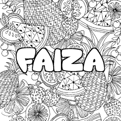 Coloriage prénom FAIZA - décor Mandala fruits
