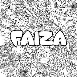 Coloriage pr&eacute;nom FAIZA - d&eacute;cor Mandala fruits