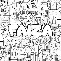 Coloriage pr&eacute;nom FAIZA - d&eacute;cor Ville
