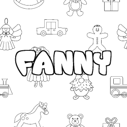 Coloriage pr&eacute;nom FANNY - d&eacute;cor Jouets