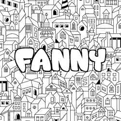 Coloriage pr&eacute;nom FANNY - d&eacute;cor Ville