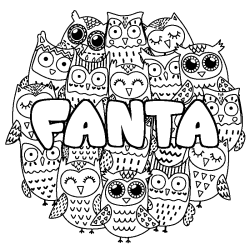 Coloriage pr&eacute;nom FANTA - d&eacute;cor Chouettes