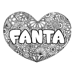 Coloriage pr&eacute;nom FANTA - d&eacute;cor Mandala coeur