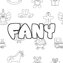 Coloriage pr&eacute;nom FANY - d&eacute;cor Jouets