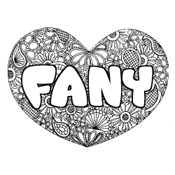 Coloriage pr&eacute;nom FANY - d&eacute;cor Mandala coeur