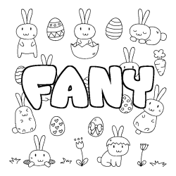Coloriage pr&eacute;nom FANY - d&eacute;cor Paques