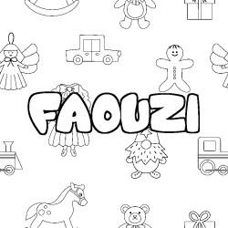 Coloriage pr&eacute;nom FAOUZI - d&eacute;cor Jouets