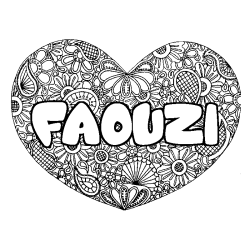 Coloriage pr&eacute;nom FAOUZI - d&eacute;cor Mandala coeur